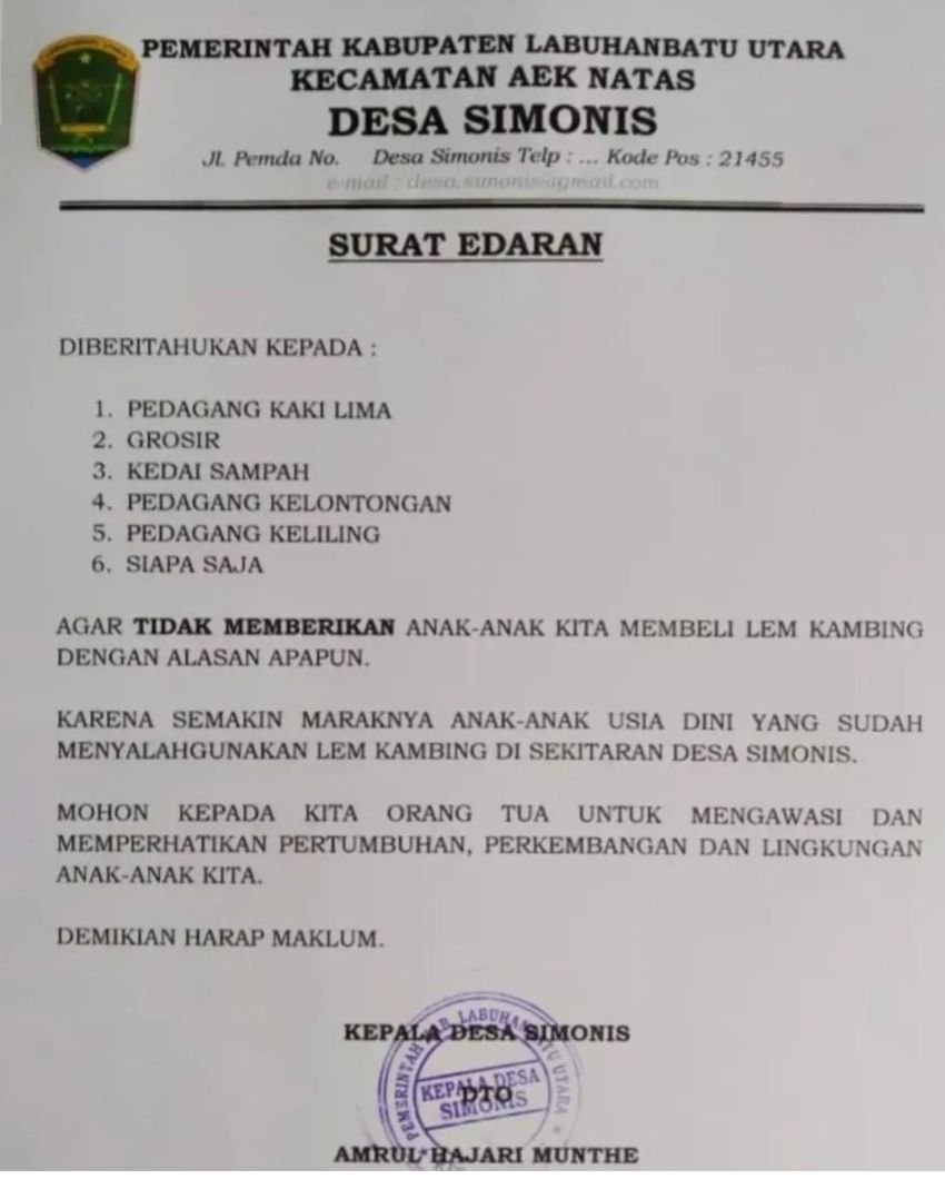 Anak-anak Ketahuan Ngelem, Kades Simonis Keluarkan Surat Edaran