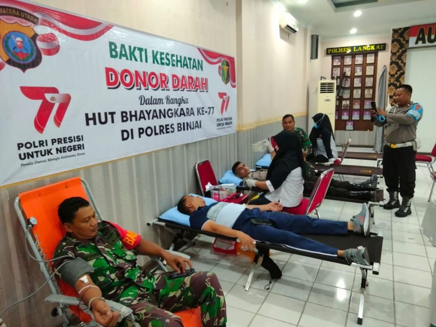 Sambut Hari Bhayangkara Ke-77, Polres Binjai Laksanakan Donor Darah