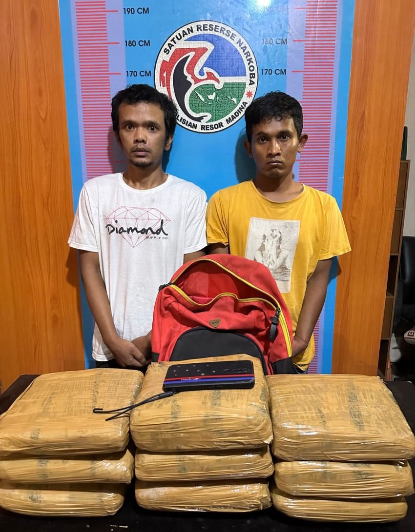 Satres Narkoba Polres Madina Tangkap 2 Tersangka Pembawa 9 Kg Ganja