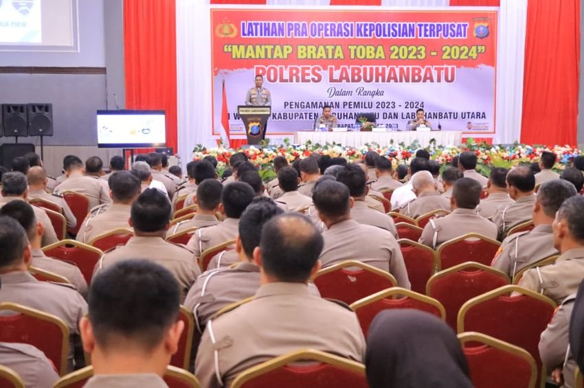Gandeng KPU-Bawaslu, Polres Labuhanbatu Gelar Latihan Pra Operasi Kepolisian Amankan Pemilu