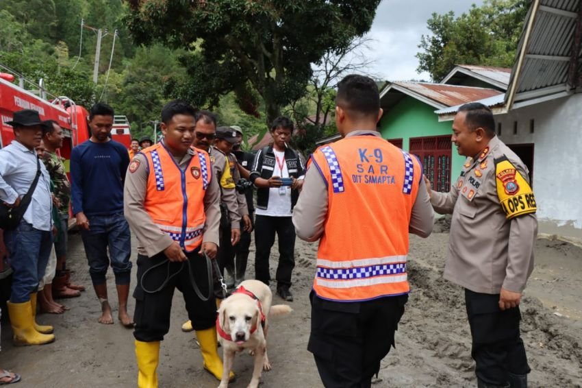 Polda Sumut Kerahkan Anjing Pelacak Bantu Pencarian Korban Longsor di Humbahas
