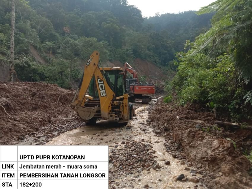 Hingga Kini, UPT PUPR Kotanopan Bersihkan Longsor di Jalur Jembatan Merah-Muarasoma