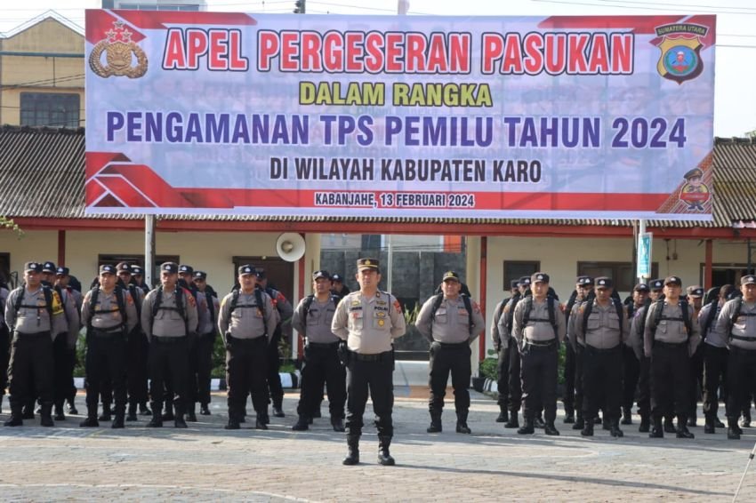 Persiapan Pengamanan TPS, Personel Polres Tanah Karo Gelar Apel Serpas