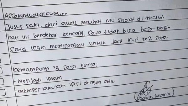 Viral, Wanita Ini Dapat Surat Cinta Usai Tarawih, Dipinang Ustaz Jadi Istri ke-2