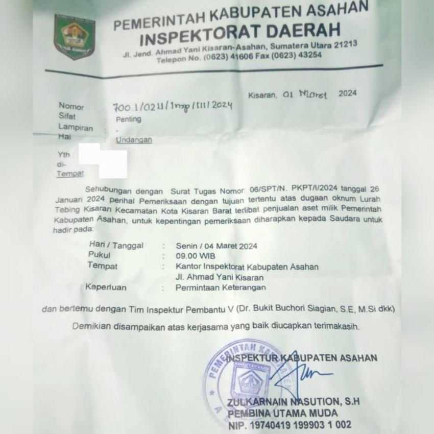 Oknum Lurah Tebing Kisaran Diduga Terlibat Penjualan Aset Pemkab Asahan