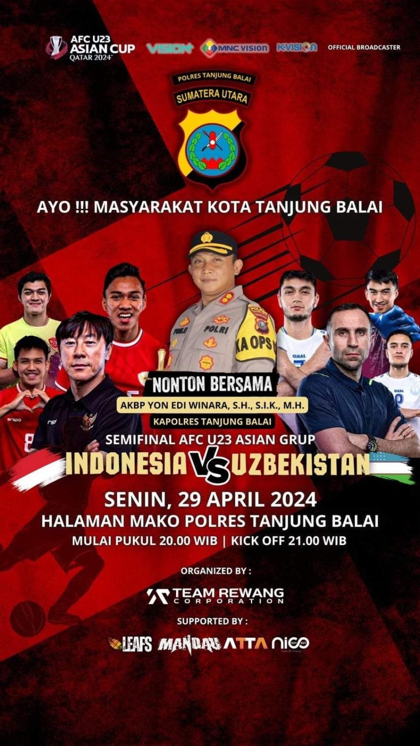 Semifinal AFC U-23, Polres Tanjung Balai Gelar Nobar di Halaman Mapolres