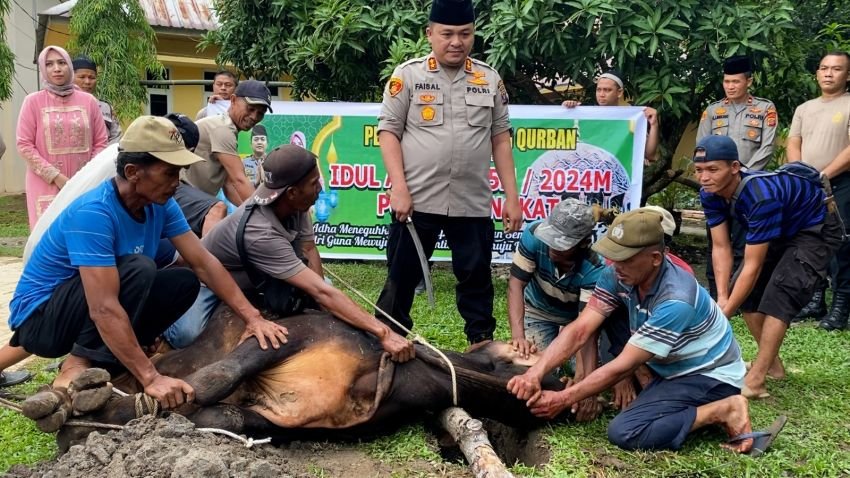 Polres Langkat Sembelih 17 Ekor Hewan Kurban