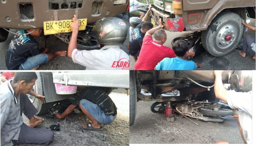 Kronologi Kecelakaan Sepeda Motor Masuk Kolong mobil Truk di Sergai