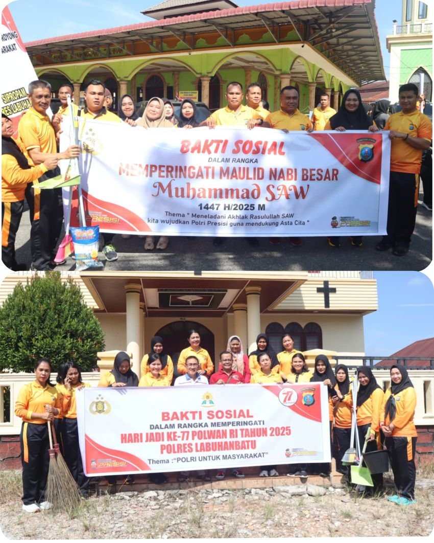 Peringati Maulid Nabi dan Hari Jadi Polwan ke-77, Polres Labuhanbatu Gelar Bakti Sosial di Rumah Ibadah
