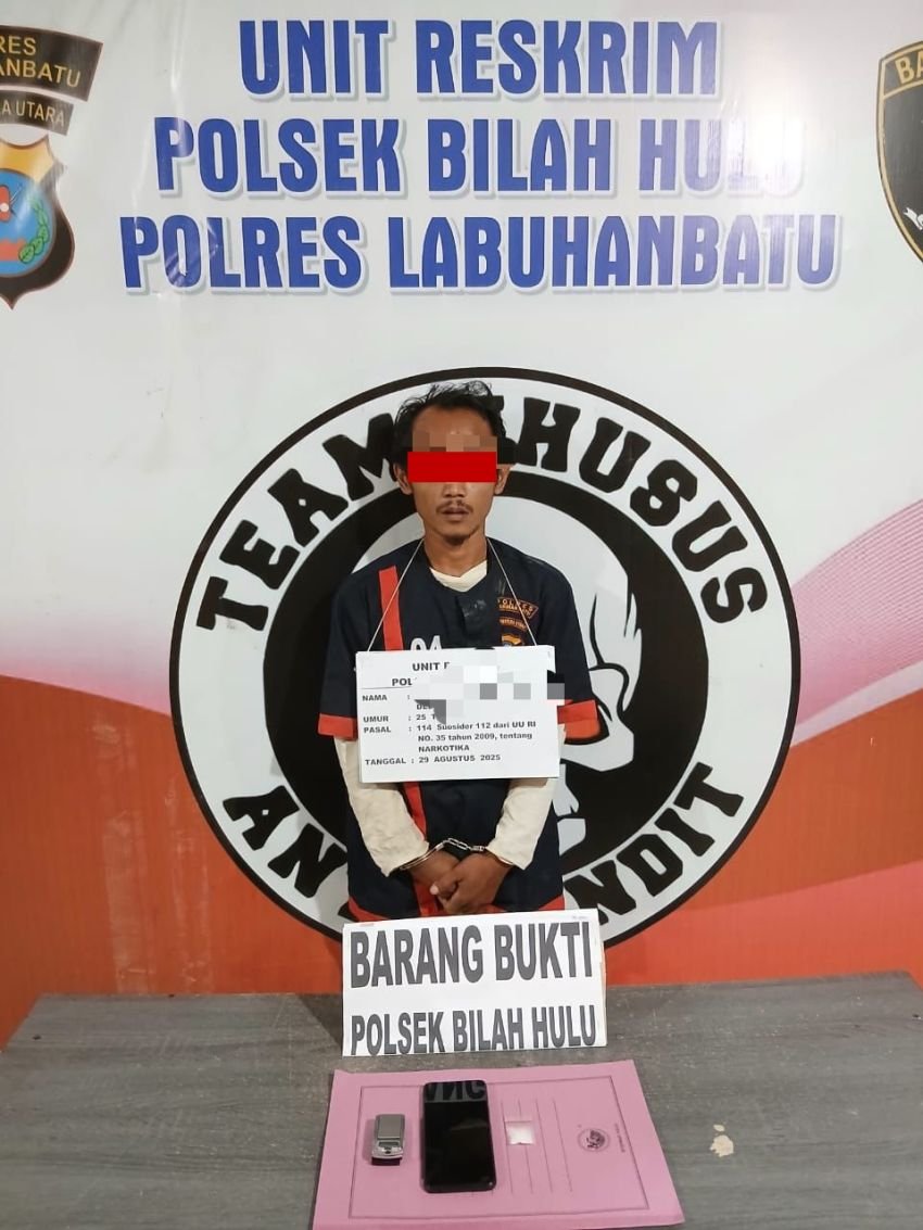 Gercep Berantas Narkoba, Polsek Bilah Hulu Tangkap Seorang Petani Pengedar Sabu