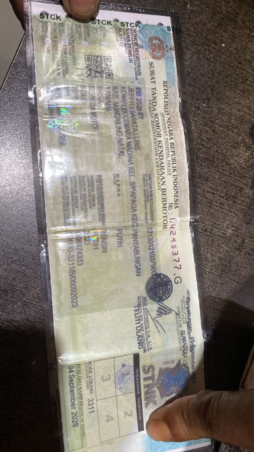 Telah Tercecer BPKB Kendaraan