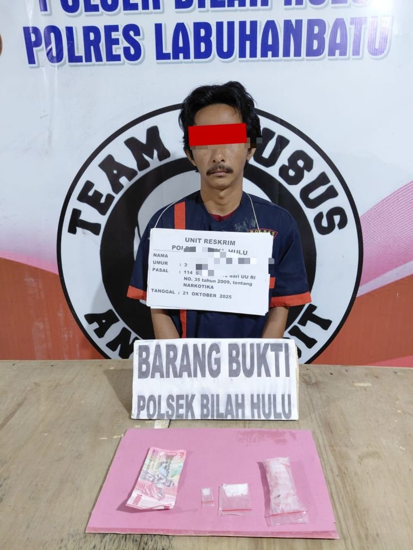 Polsek Bilah Hulu Bekuk MZ Pengedar Sabu di Pondok Batu