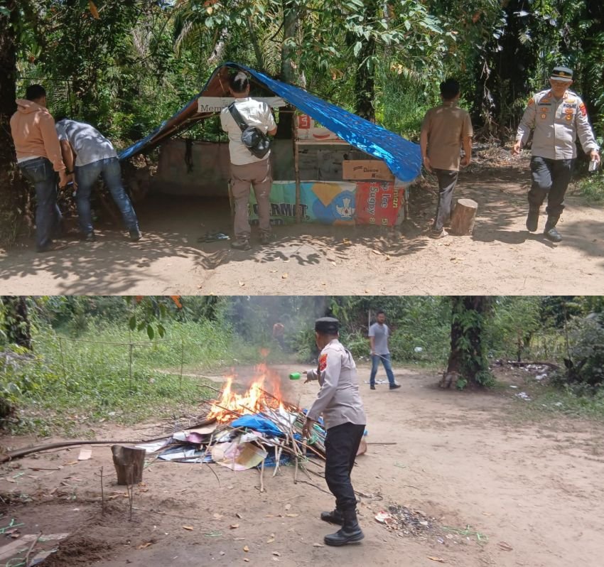 Polsek Bilah Hulu Grebek dan Bakar Sarang Narkoba di Kampung Dalam