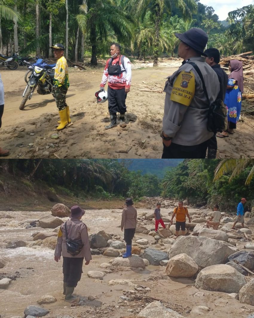 Wakil Bupati Labura dan Kapolsek Na IX-X Tinjau Lokasi Luapan Sungai Hatapang