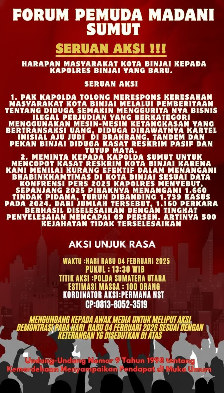 Kasat Reskrim Polres Binjai Diduga Tutup Mata, FPMSU Desak Polda Tindak Tegas Lokasi Judi di Binjai