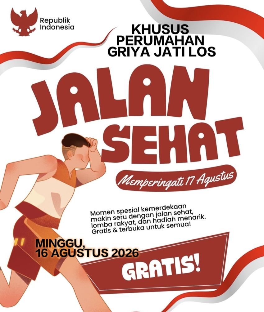 Rayakan HUT RI ke 81, Persatuan Perumahan Griya Jati Los Akan Gelar Jalan Sehat Berhadiah